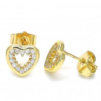 Gold Filled Heart Design Stud Earring With White Cubic Zirconia Polished Finish Golden Tone