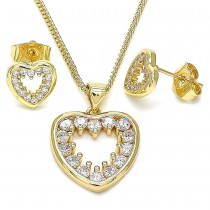 Gold Filled Earring and Pendant Set Heart Design With White Cubic Zirconia Polished Finish Golden Tone