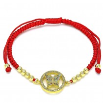 Gold Filled Adjustable Bolo Bracelet Butterfly and Ball Design With Multicolor Micro Pave Polished Finish Golden Tone