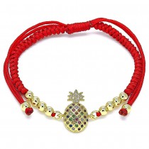 Gold Filled Adjustable Bolo Bracelet Pineapple and Ball Design With Multicolor Micro Pave Polished Finish Golden Tone