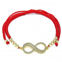 Gold Filled Adjustable Bolo Bracelet Infinity and Ball Design With Micro Pave Polished Finish Golden Tone