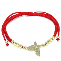 Gold Filled Adjustable Bolo Bracelet Butterfly and Ball Design With Micro Pave Polished Finish Golden Tone