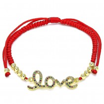 Gold Filled Adjustable Bolo Bracelet Love and Ball Design With Multicolor Micro Pave Polished Finish Golden Tone