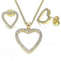Gold Filled Earring and Pendant Set Heart Design With White Micro Pave Polished Finish Golden Tone
