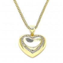 Gold Filled Pendant Necklace Heart Design With White Micro Pave Polished Finish Golden Tone