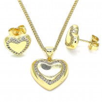 Gold Filled Earring and Pendant Set Heart Design With White Micro Pave Polished Finish Golden Tone