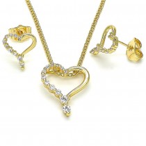 Gold Filled Earring and Pendant Set Heart Design With White Cubic Zirconia Polished Finish Golden Tone