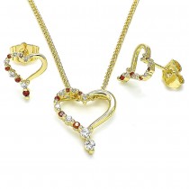 Gold Filled Earring and Pendant Set Heart Design With Garnet and White Cubic Zirconia Polished Finish Golden Tone