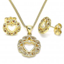 Gold Filled Earring and Pendant Set Heart Design With Garnet and White Micro Pave Polished Finish Golden Tone