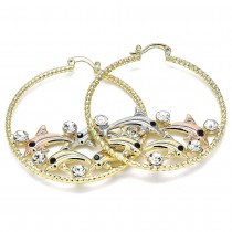 Gold Filled 50mm Large Hoop Earrings Dolphin Design With Multicolor Crystal Diamond Cutting Finish Tri Tone