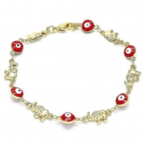 Gold Filled Fancy Bracelet Greek Eye and Elephant Design Red Enamel Finish Golden Tone