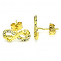 Gold Filled Stud Earring Infinite and Heart Design with White Micro Pave Polished Golden Tone
