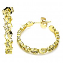 Gold Filled Stud Earring Hand of God Design With White Micro Pave Polished Finish Golden Tone