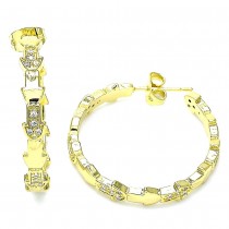 Gold Filled Hoop Earring Hand of God Design With White Micro Pave Polished Finish Golden Tone