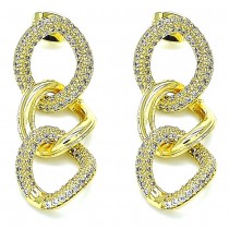 Gold Filled Long Earrings With White Micro Pave Polished Finish Golden Tone