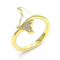 Gold Filled Multi Stone Ring With White Micro Pave White Enamel Finish Golden Tone (One size fits all)