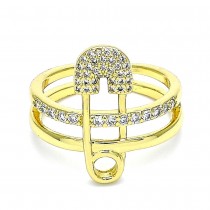 Gold Filled Safety Pin Design Adjustable Rings With Micro Pave CZ Polished Finish Gold Tone ( One Size Fits All )