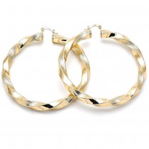 Gold Filled 70mm Twist Hollow Design Extra Large Hoop Earrings Matte Finish Golden Tone