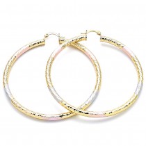 Gold Filled 70mm Extra Large Hoop Earrings Hollow Design Diamond Cutting Finish Tri Tone