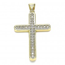 Gold Filled Religious Pendant Cross Design with White Micro Pave Polished Golden Tone