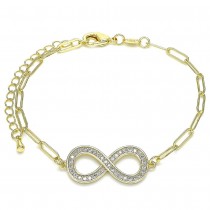 Gold Filled Fancy Bracelet Infinite and Paperclip Design With White Micro Pave Polished Finish Golden Tone