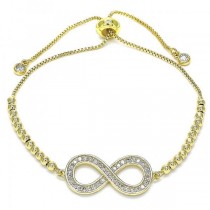Gold Filled Adjustable Bolo Bracelet Infinite and Ball Design With White Micro Pave and White Cubic Zirconia Polished Finish Golden Tone