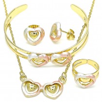 Gold Filled Necklace Bracelet Earring and Ring Heart Design Polished Finish Tri Tone