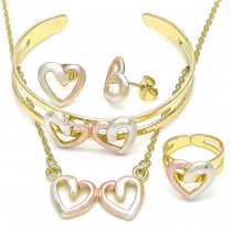 Gold Filled Necklace Bracelet Earring and Ring Heart Design Polished Finish Tri Tone