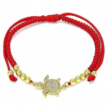 Gold Filled Adjustable Bolo Bracelet Turtle and Ball Design With White Micro Pave Polished Finish Golden Tone