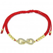 Gold Filled Adjustable Bolo Bracelet Infinite and Heart Design With White Micro Pave Polished Finish Golden Tone