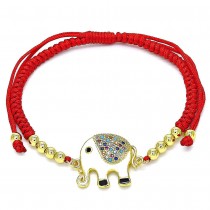 Gold Filled Adjustable Bolo Bracelet Elephant and Ball Design With Multicolor Micro Pave White Enamel Finish Golden Tone