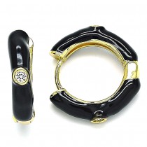 Gold Huggie Hoop With White Cubic Zirconia Black Enamel Finish Golden Tone