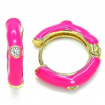 Gold Filled Huggie Hoop With White Cubic Zirconia Dark Pink Enamel Finish Golden Tone