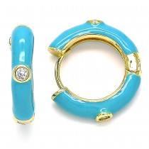 Gold Filled Huggie Hoop With White Cubic Zirconia Blue Enamel Finish Golden Tone