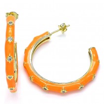 Gold Filled Stud Earring Star Design With White Cubic Zirconia Orange Enamel Finish Golden Tone