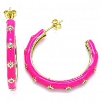 Gold Filled Stud Earring Star Design With White Cubic Zirconia Dark Pink Enamel Finish Golden Tone