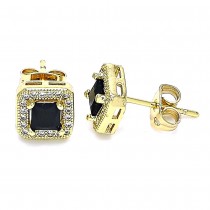Gold Filled Stud Earrings with Black Cubic Zirconia and White Micro Pave Polished Golden Tone