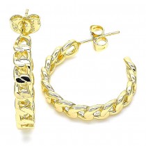 Gold Filled Stud Earring Paperclip and Curb Design Polished Finish Golden Tone