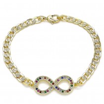 Gold Filled Fancy Bracelet Infinite Design With White Multicolor Micro Pave Polished Finish Golden Tone