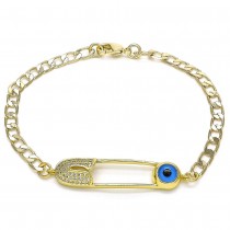 Gold Filled Fancy Bracelet Paperclip and Greek Eye Design With White Micro Pave Polished Finish Golden Tone