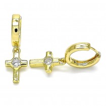 Gold Filled Huggies Hoop Cross Design With White Micro Pave Polished Finish Golden Tone