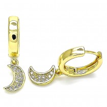 Gold Layered Huggies Hoop Moon Design With White Micro Pave Polished Finish Golden Tone