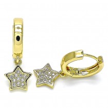 Gold Filled Huggies Hoop Star Design With White Micro Pave Polished Finish Golden Tone