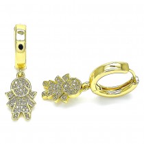 Gold Filled Huggies Hoop Little Girl Design With White Micro Pave Polished Finish Golden Tone