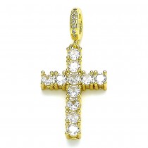 Gold Filled Religious Pendant Cross Design with White Cubic Zirconia Polished Golden Tone
