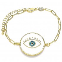 Gold Filled Fancy Bracelet Greek Eye Design White Enamel Finish Golden Tone