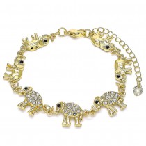 Gold Filled Fancy Bracelet Elephant Design With White and Black Crystal Polished Finish Golden Tone