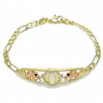 Gold Filled Fancy Bracelet Guadalupe and Elephant Design with White and Black Crystal Polished Finish Tri Tone