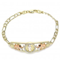 Gold Filled Fancy Bracelet San Judas and Elephant Design With White and Black Crystal Polished Finish Tri Tone