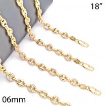 Gold Filled 18" Fancy Necklace Puff Mariner Design With White Micro Pave Polished Finish Golden Tone
